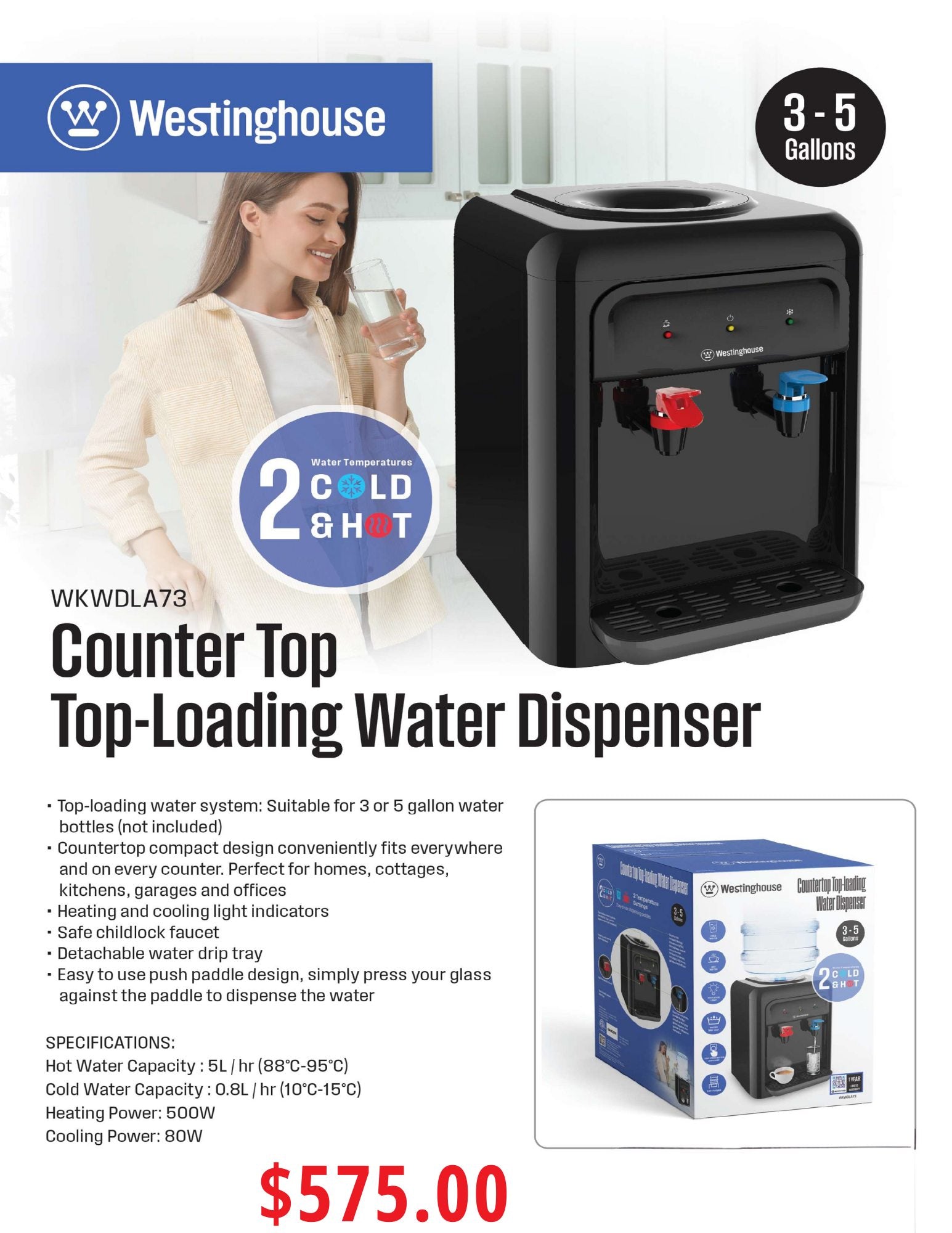 Westinghouse Counter Top Top Loading Water Dispenser WKWDLA73 Westinghouse Counter Top Top Loading Water Dispenser WKWDLA73